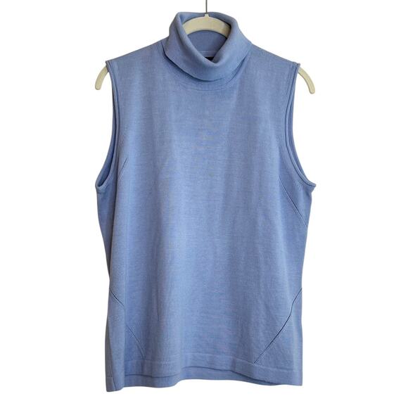 Kasper Womens Sleeveless Shell L Blue Wool Blend Knit Turtleneck Hong Kong Vtg - Picture 1 of 6